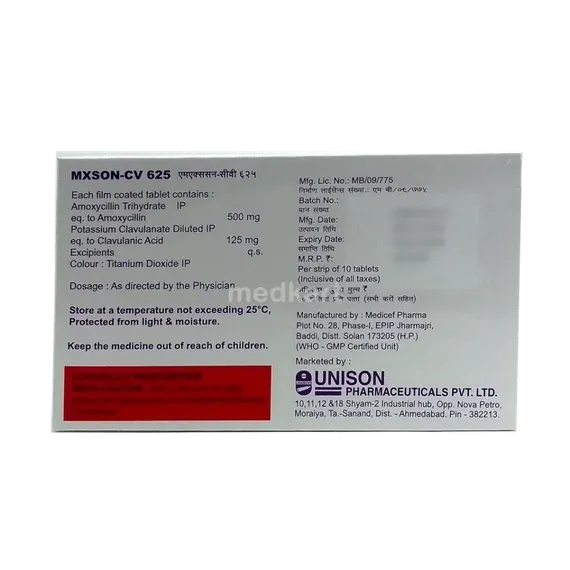 mxson cv 625mg tablet 10's